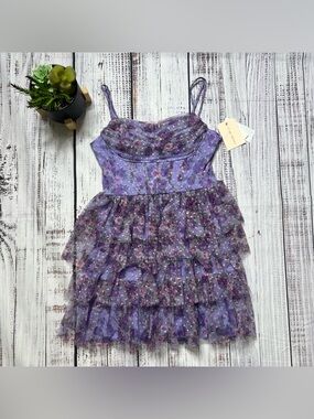 CITY STUDIO Purple Floral Party Dress Back Strap
